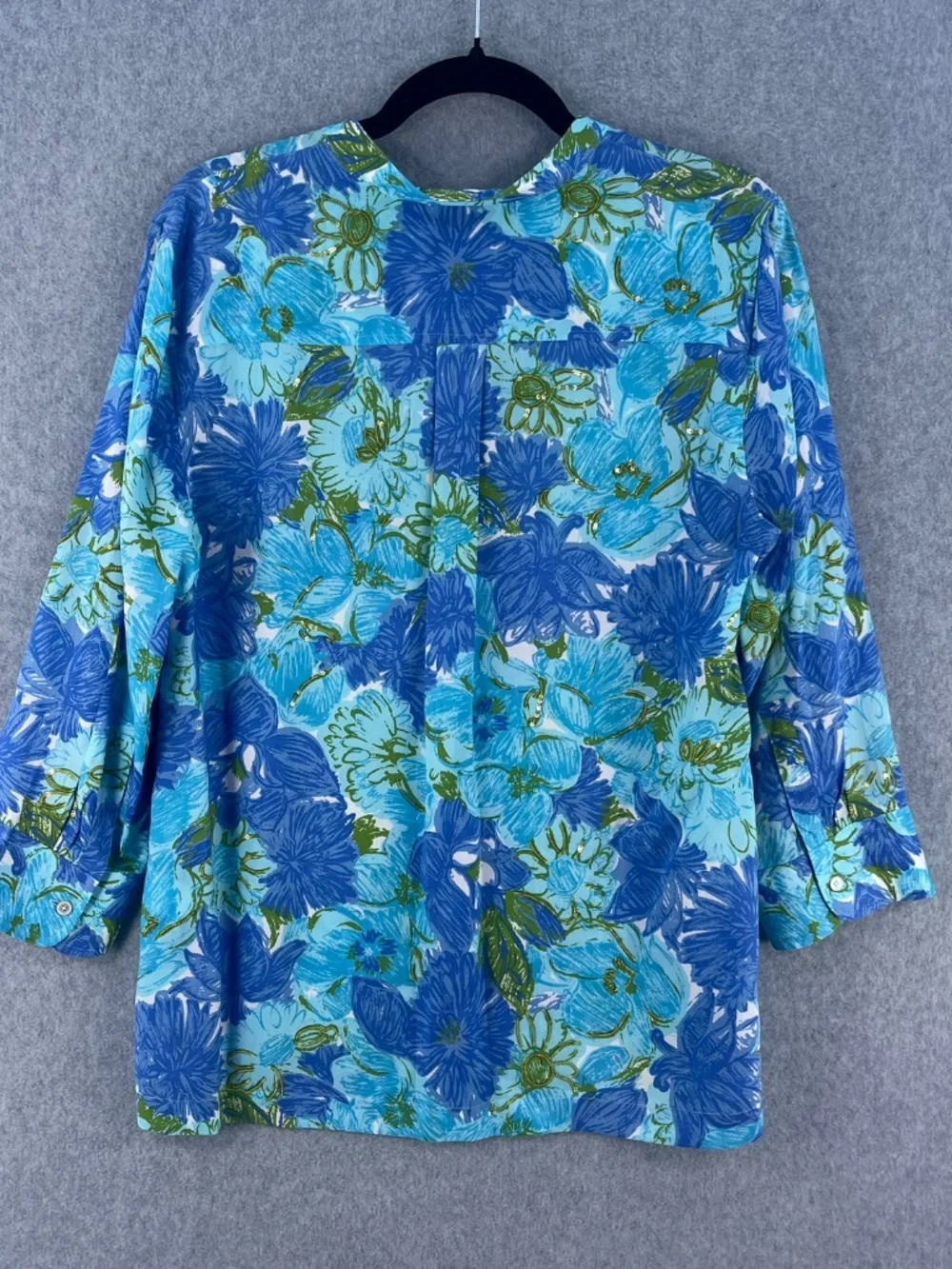 Talbots 100% Tencel Blue Floral Top Medium - Picture 3 of 9